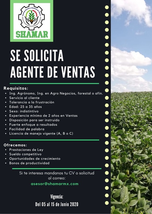 VACANTE DE AGENTE DE VENTAS